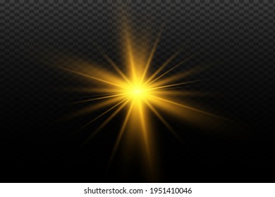 Glowing Light Stars with Sparkles. Golden Light effect. Vector illustration
