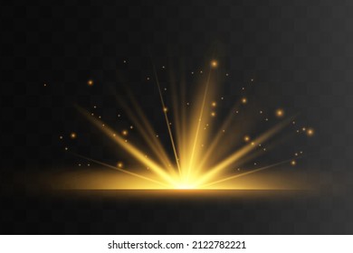 Estrellas brillantes de luz con espárragos. Efecto Golden Light. Ilustración del vector