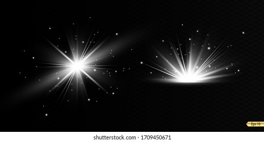 Glowing Light Stars with Sparkles. White Light effect. Vector illustration