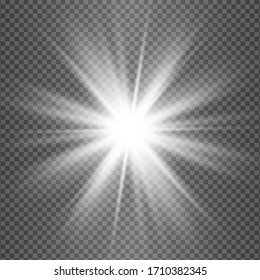Glowing Light Stars with Sparkles. White Light effect. Vector illustration