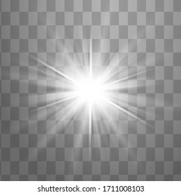 Glowing Light Stars with Sparkles. White Light effect. Vector illustration