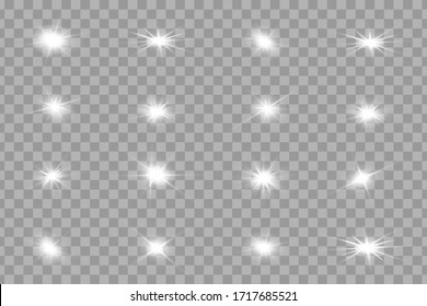 Glowing Light Stars with Sparkles. White Light effect. Vector illustration