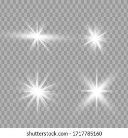 Glowing Light Stars with Sparkles. White Light effect. Vector illustration