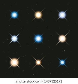 Glowing light stars, vector illustration