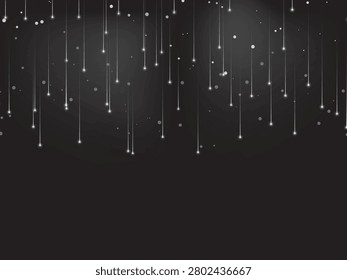 Glowing Light Streaks Background with Falling Silver Particles on Black