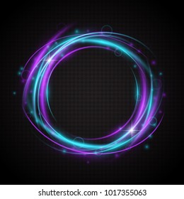 Glowing light swirl trail. Slow shutter speed effect. Shiny frame. Abstract luminous background. Transparent light vector illustration
