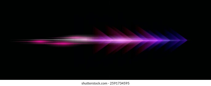 Glowing light trail, Neon arrow background with dynamic speed rays. Cyberpunk abstract pink blue laser banner, Electric energy effect for web, branding