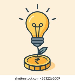 A glowing lightbulb grows from a coin, symbolizing smart, innovative investment ideas and financial growth