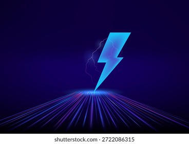 Glowing lightning bolt icon with high speed data transfer and energy rays