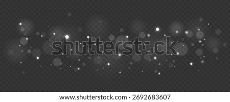 Glowing lights bokeh on a dark transparent background. Abstract white particles with soft blur effect for dreamy luminous atmosphere or festive design. Vector illustration.