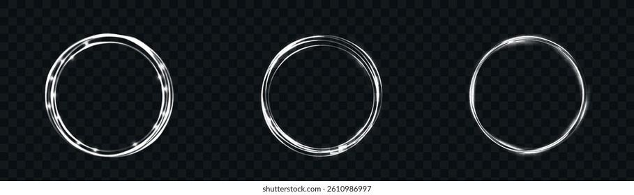 Glowing lights. Circle. Shapes for highlighting objects and texts. Copy space. Transparent background. Vector illustration
