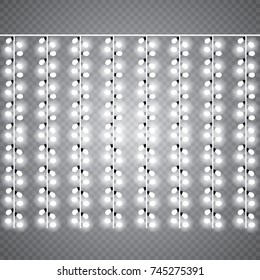 Glowing lights for design of Xmas greeting cards. Garlands, Christmas decorations.