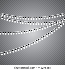 Glowing lights for design of Xmas greeting cards. Garlands, Christmas decorations.