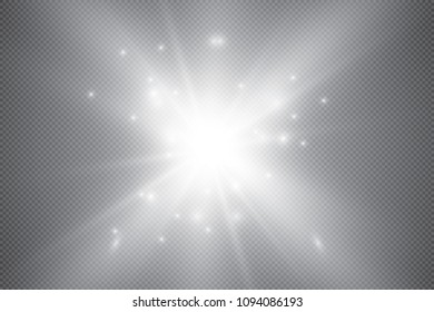 Glowing lights effect, flare, explosion and stars. Special effect isolated on transparent background