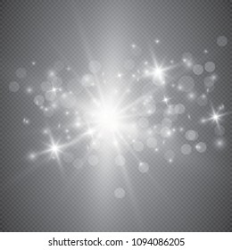 Glowing lights effect, flare, explosion and stars. Special effect isolated on transparent background