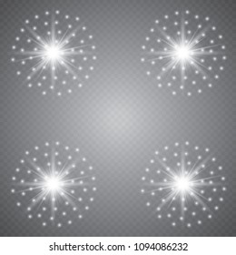 Glowing lights effect, flare, explosion and stars. Special effect isolated on transparent background