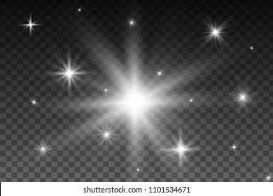 Glowing lights effect, flare, explosion and stars. Special effect isolated on transparent background. Lens flares, rays, stars and sparkles with bokeh collection
