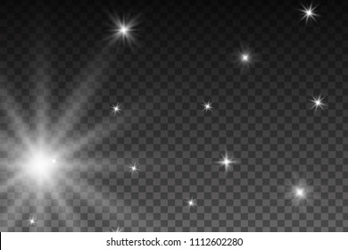 
Glowing lights effect, flare, explosion and stars. Special effect isolated on transparent background. Lens flares, stars and sparkles with bokeh collection.
