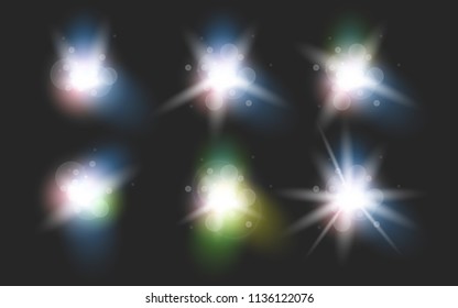 Glowing lights effect, flare, explosion and stars. Special effect isolated on transparent background