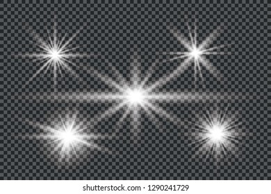 Glowing lights effect, flare, explosion and stars. Special effect isolated on transparent background