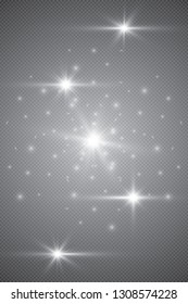 Glowing lights effect, flare, explosion and stars. Special effect isolated on transparent background