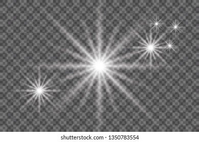 Glowing lights effect, flare, explosion and stars. Special effect isolated on transparent background 