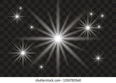 Glowing lights effect, flare, explosion and stars. Special effect isolated on transparent background 