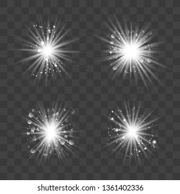 Glowing lights effect, flare, explosion and stars. Special effect isolated on transparent background.Glow light effect. Christmas flash. dust