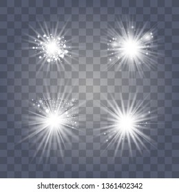 Glowing lights effect, flare, explosion and stars. Special effect isolated on transparent background.Glow light effect. Christmas flash. dust