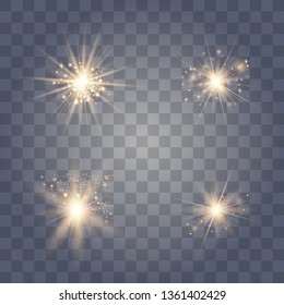 Glowing lights effect, flare, explosion and stars. Special effect isolated on transparent background.Glow light effect. Christmas flash. dust