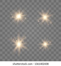 Glowing lights effect, flare, explosion and stars. Special effect isolated on transparent background.Glow light effect. Christmas flash. dust