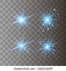 Glowing lights effect, flare, explosion and stars. Special effect isolated on transparent background.Glow light effect. Christmas flash. dust
