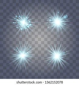 Glowing lights effect, flare, explosion and stars. Special effect isolated on transparent background.Glow light effect. Christmas flash. dust