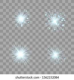 Glowing lights effect, flare, explosion and stars. Special effect isolated on transparent background.Glow light effect. Christmas flash. dust