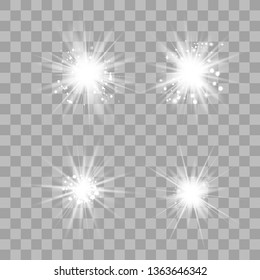 Glowing lights effect, flare, explosion and stars. Special effect isolated on transparent background.Glow light effect. Christmas flash. dust
