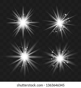 Glowing lights effect, flare, explosion and stars. Special effect isolated on transparent background.Glow light effect. Christmas flash. dust