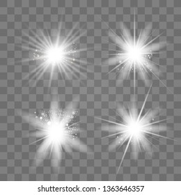 Glowing lights effect, flare, explosion and stars. Special effect isolated on transparent background.Glow light effect. Christmas flash. dust