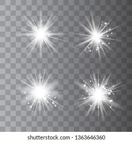 Glowing lights effect, flare, explosion and stars. Special effect isolated on transparent background.Glow light effect. Christmas flash. dust