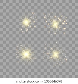 Glowing lights effect, flare, explosion and stars. Special effect isolated on transparent background.Glow light effect. Christmas flash. dust