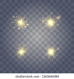 Glowing lights effect, flare, explosion and stars. Special effect isolated on transparent background.Glow light effect. Christmas flash. dust
