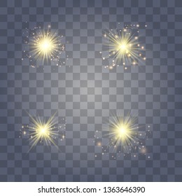Glowing lights effect, flare, explosion and stars. Special effect isolated on transparent background.Glow light effect. Christmas flash. dust