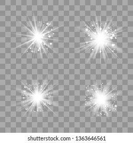 Glowing lights effect, flare, explosion and stars. Special effect isolated on transparent background.Glow light effect. Christmas flash. dust
