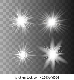 Glowing lights effect, flare, explosion and stars. Special effect isolated on transparent background.Glow light effect. Christmas flash. dust