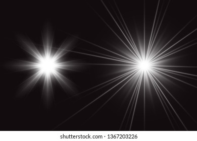 Glowing lights effect, flare, explosion and stars. Special effect isolated on transparent background