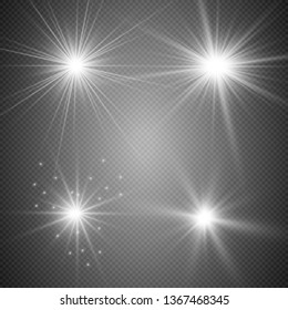 Glowing lights effect, flare, explosion and stars. Special effect isolated on transparent background