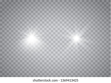 Glowing lights effect, flare, explosion and stars. Special effect isolated on transparent background.