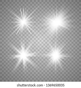 Glowing lights effect, flare, explosion and stars. Special effect isolated on transparent background. Vector illustration EPS10. 