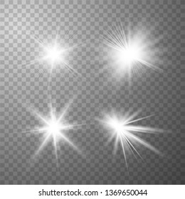 Glowing lights effect, flare, explosion and stars. Special effect isolated on transparent background. Vector illustration EPS10. 