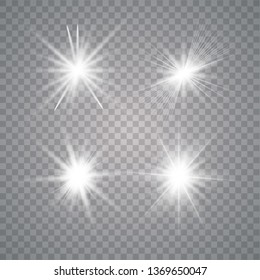 Glowing lights effect, flare, explosion and stars. Special effect isolated on transparent background. Vector illustration EPS10. 