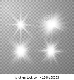 Glowing lights effect, flare, explosion and stars. Special effect isolated on transparent background. Vector illustration EPS10. 